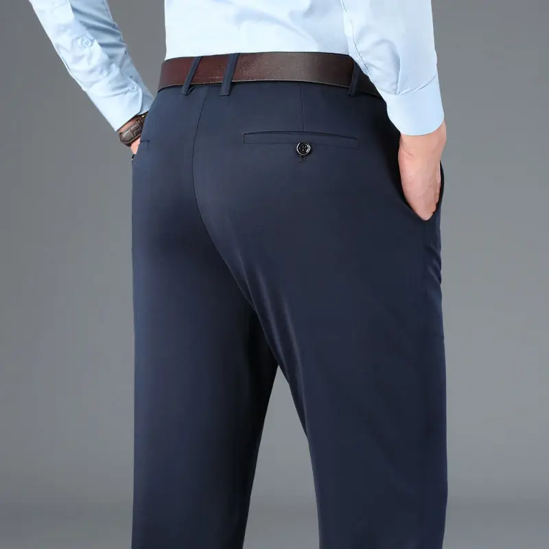 Klasik takım elbise pantolon erkekler için bahar yaz erkek takım elbise pantalonları yüksek bel streç pantolon erkek iş rahat pantolon siyah gri mavi