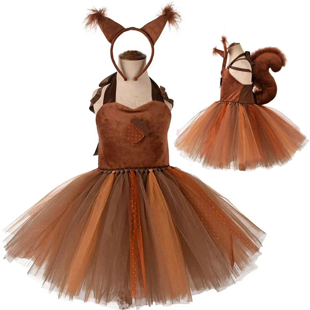 

Squirrel Cosplay Girl Dress Kids Costume Cartoon Animal Roleplay Fantasia Child Tutu Skirt Halloween Carnival Cloth For Disguise