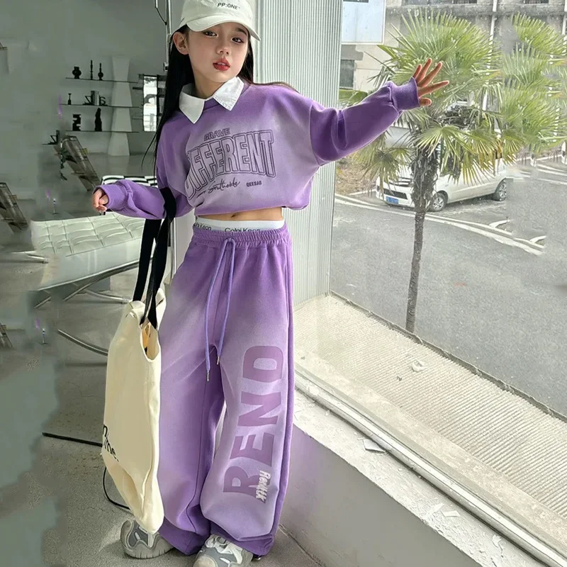 

Весна 2025 года, детская одежда для девочек, костюм, детский свитшот с круглым вырезом и буквами, футболка, топ и низкие штаны, спортивный костюм 6, 7, 8, 9, 10, 11 12 лет