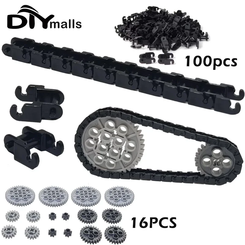 100 stücke Technische Getriebe Set Link Kette Ziegel Zahnräder Set Teile 3711 14696 10928 94925 3648 3649 für MOC Bausteine zug Spielzeug – Detail 2