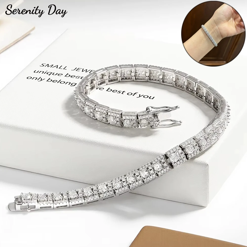 

Serenity 3mm D Moissanite Tennis Bracelet for Women Man Gift 100% S925 Sterling Silver Lab Diamond Double Safety Lock Hand Chain
