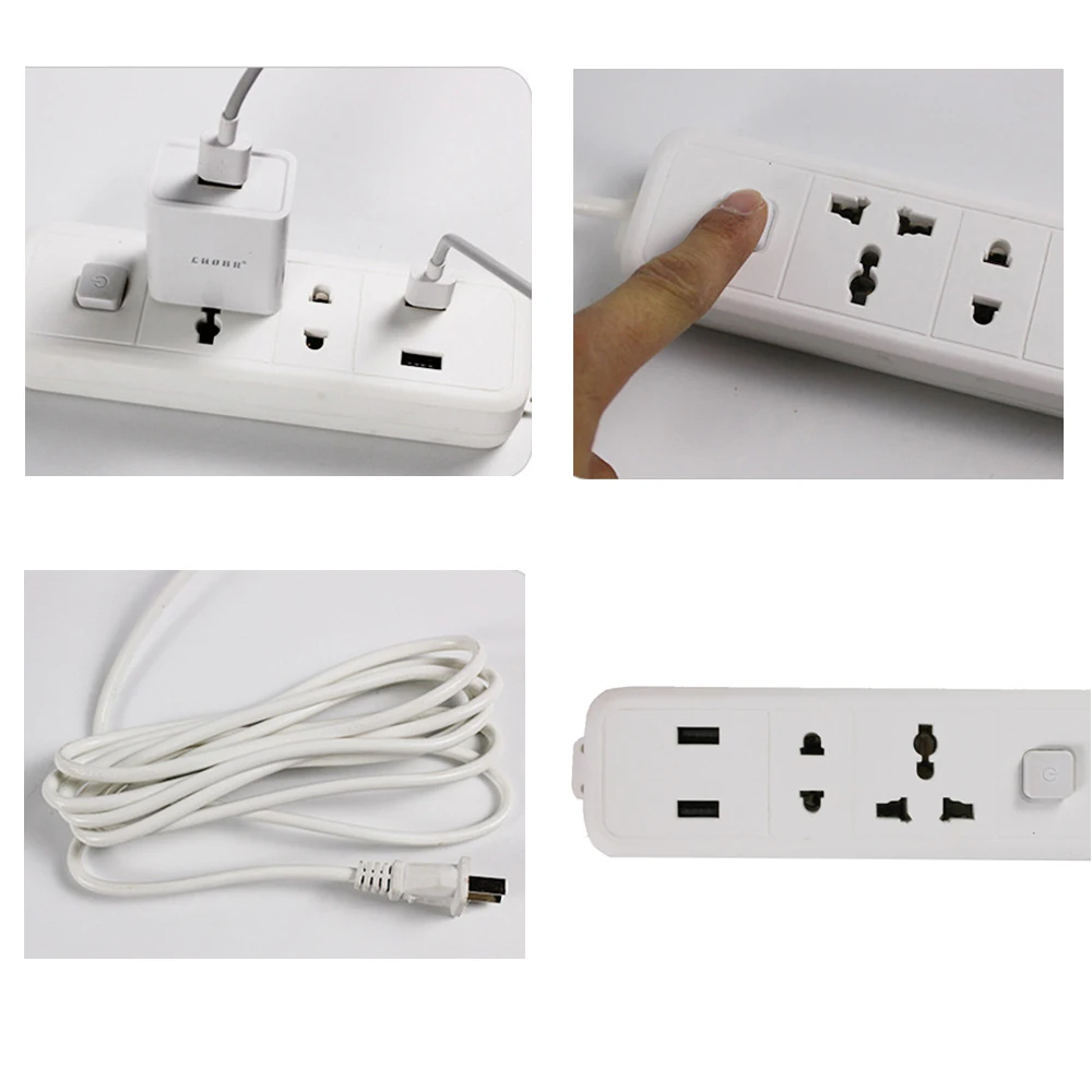 European America 3/4way 2USB Power Strip Universal Socket Converter US UK EU Extension Drag Strip with 2.5M Cable Line Board 10A