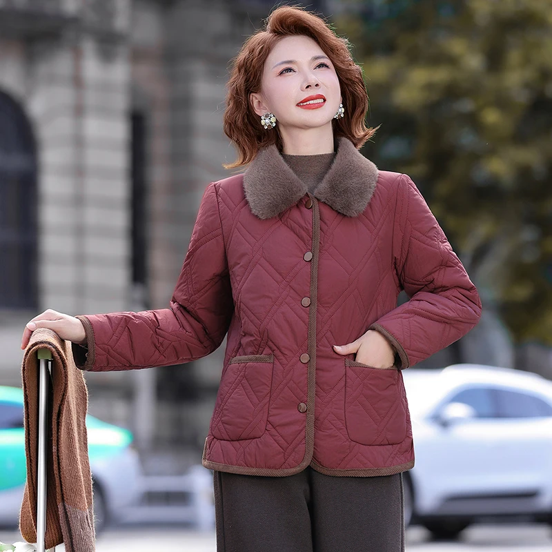 

Faionable Warmth ort down Jaet Cotton Coat for Middle-Aged And ly Women Winter Casual Sle Polyester Fiber Fill