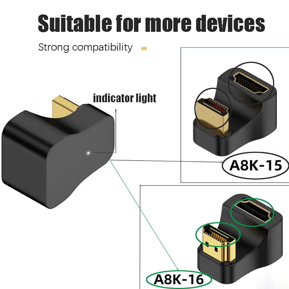 1Piece HDMI HD Adapter AF-AM2.1 Female To Male U-shaped Elbow HDMI Converter Support 8K@60HZ Aluminum Shell Connector Translator