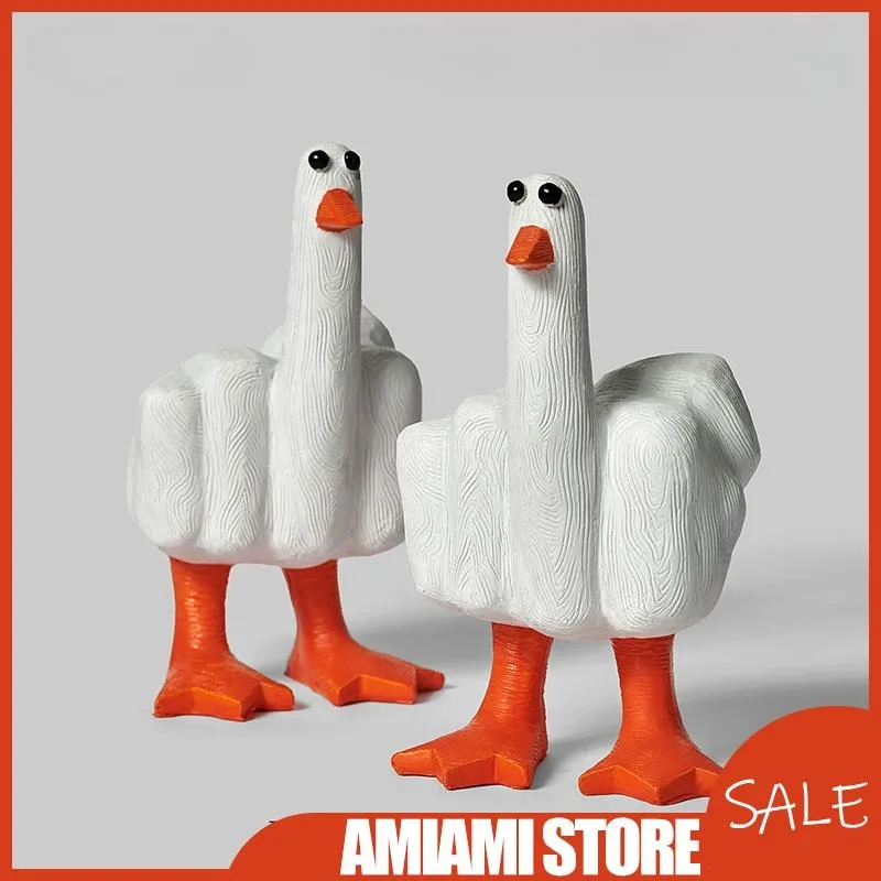 Middle Finger Cute Duck Action Figures Funny Small Duck Sculpture Resin Craft for Home Garden Desk Decoration Dolls Model Gifts