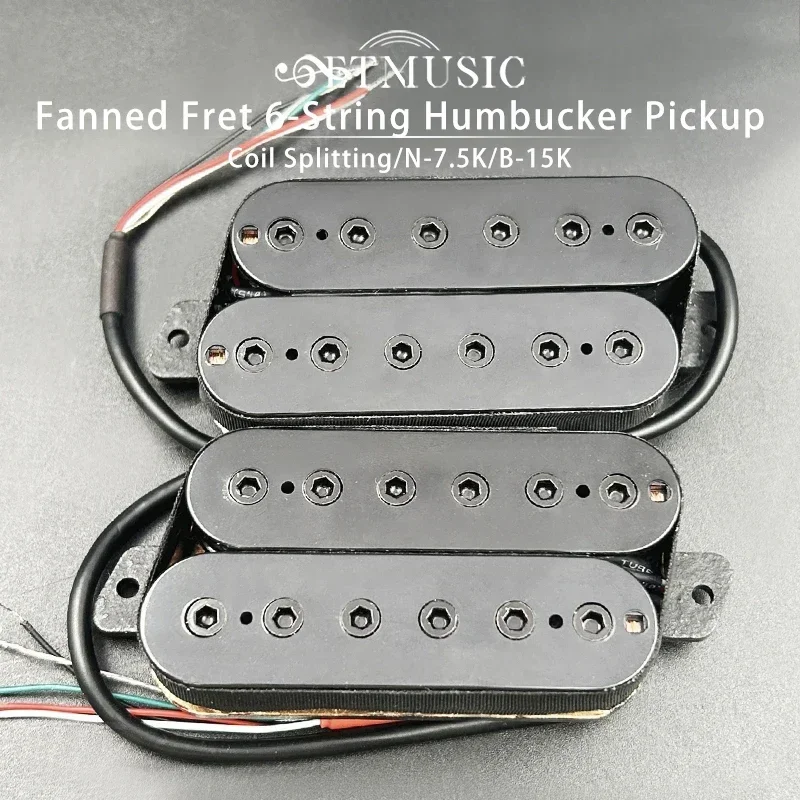 Fanned Fret 6-String Humbucker Pickup 4 Conductor Cable Output Coil Splitting N-7.5K/B-15K Headless Guitar Pickup Parts