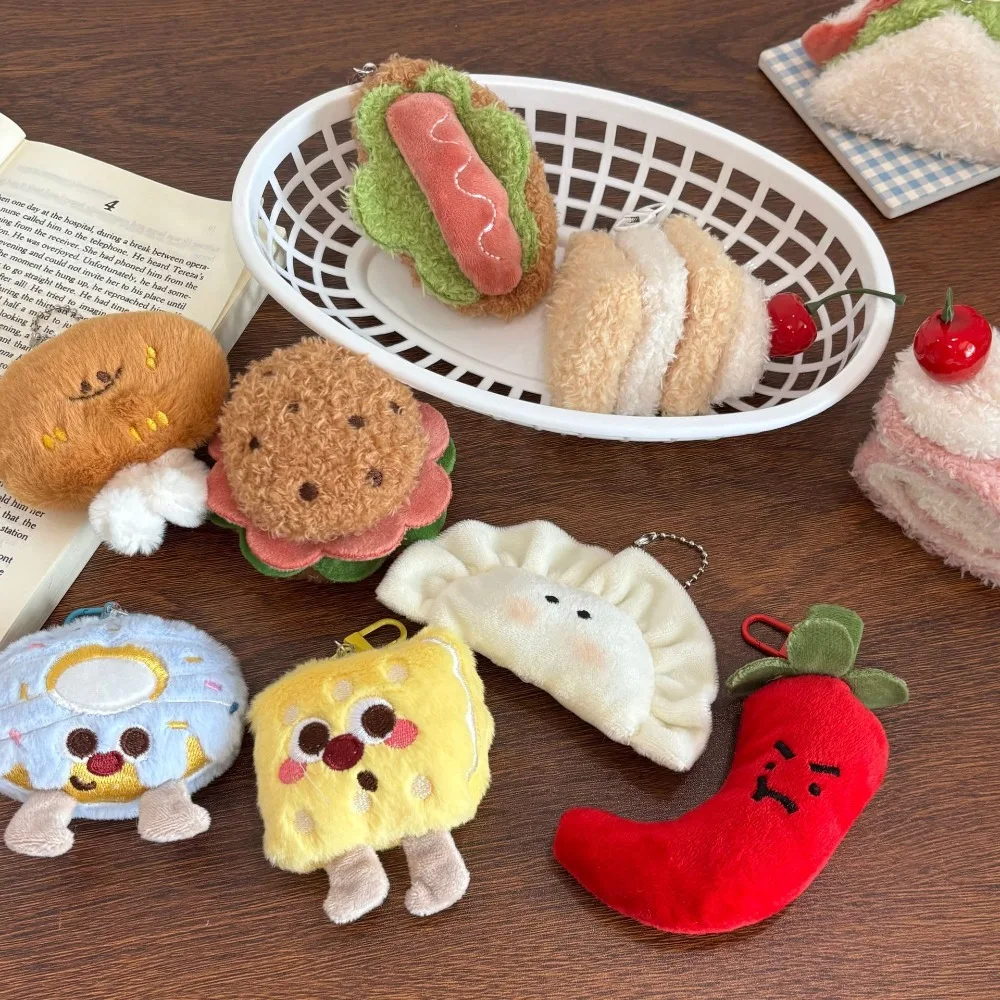 Simulated Toy Delicious Hamburger Fries Plush Keychain Potato Sausage Charm Kawaii Bag Pendant Gift Cartoon Food Plush Keychain