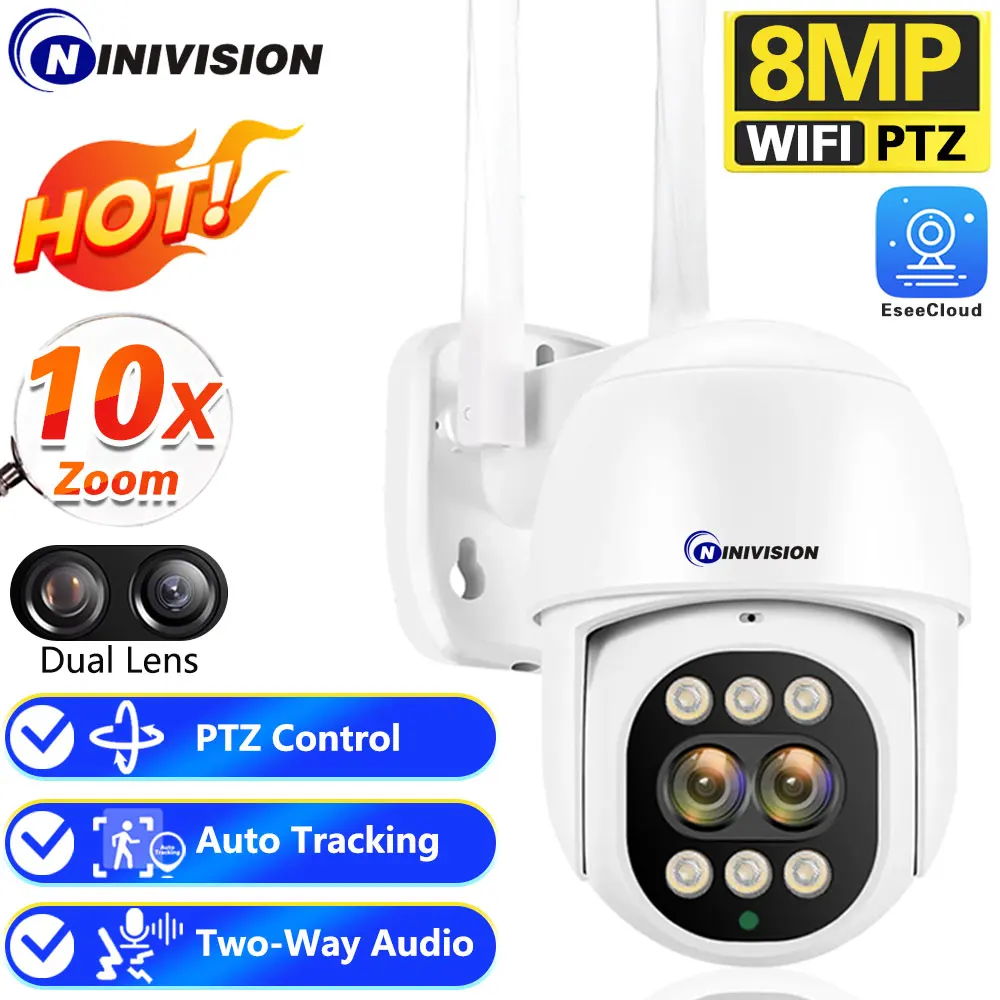 8mp Ptz Wifi Ip Camera 4K Cctv Bewaking Beveiliging Wi-Fi Buiten 10x Digitale Ptz Zoom Straat Eseecloud Audio Camara