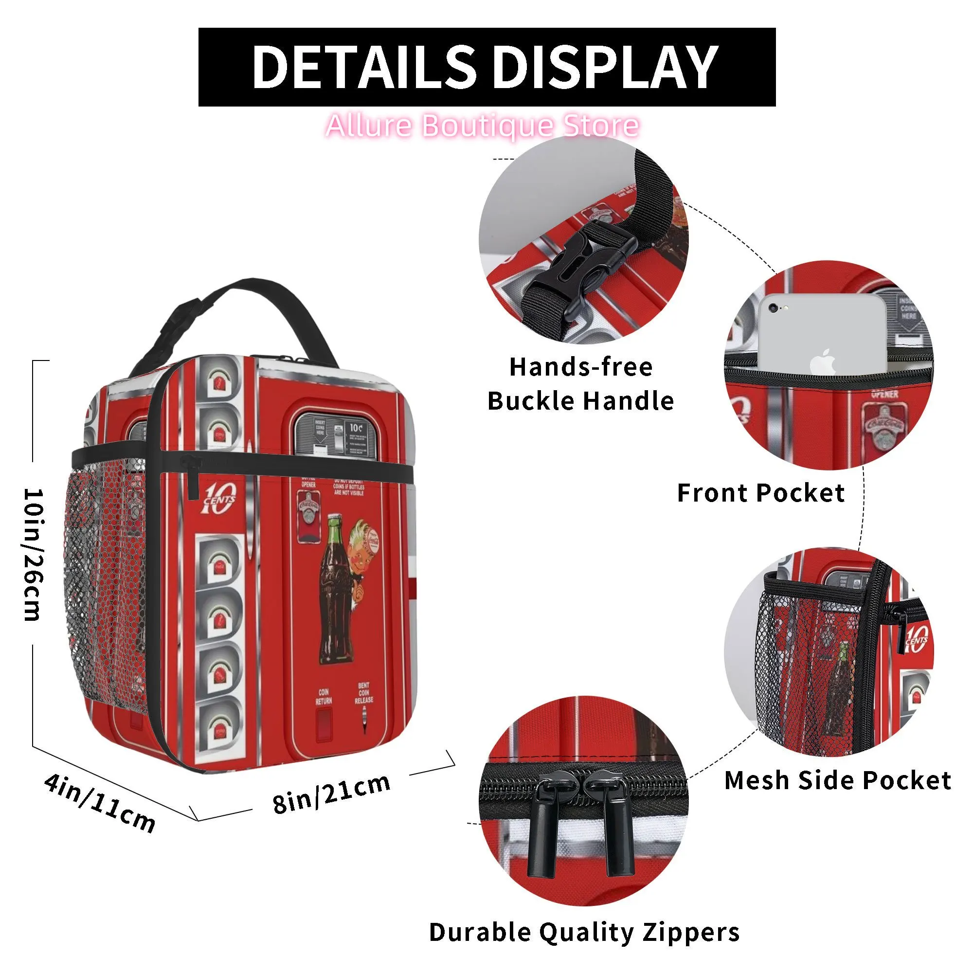 1pc Vintage Soda Machine Design Printed Thermal Insulated Bag, No Food Contact – Portable Reusable for Home, Restaurant & Office