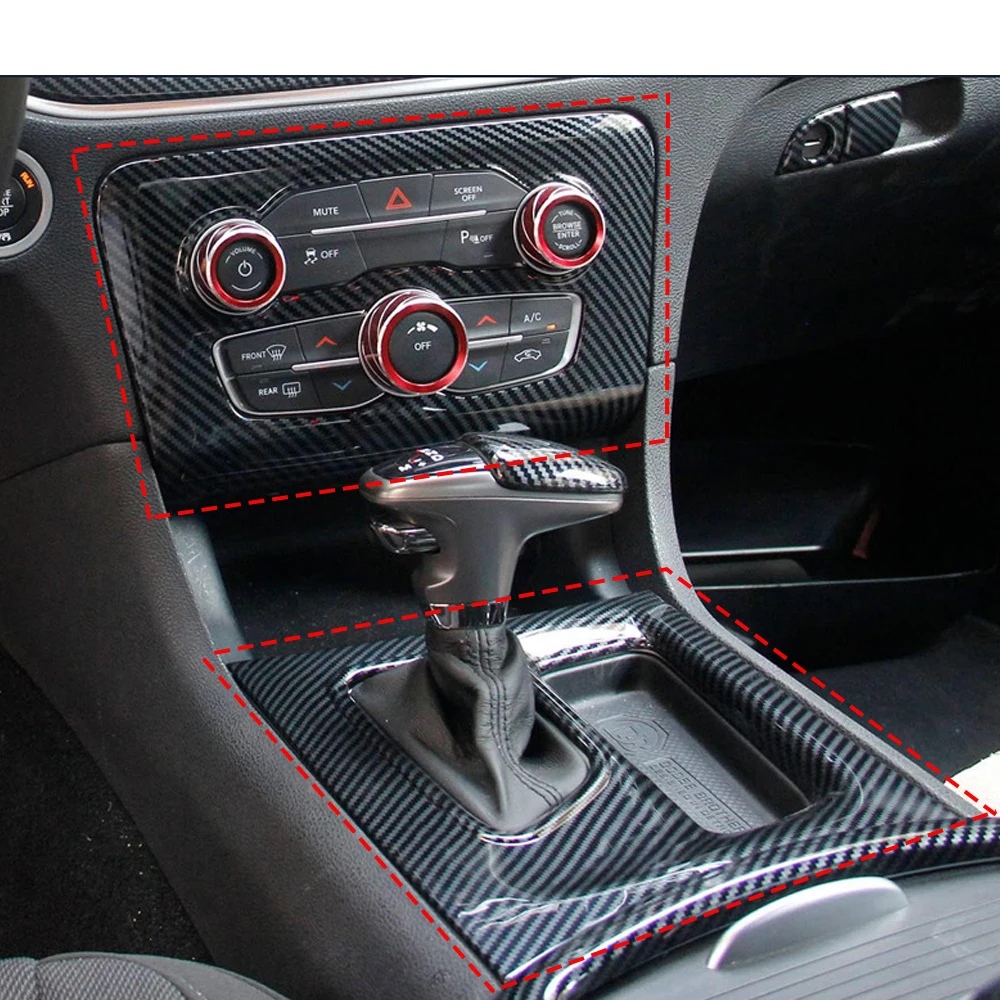 Picture 5: Carbon Fiber Pattern Central Control Air Conditioning A/C Gear Shift Panel Cover Trim Sticker For Dodge Charger 2016-2021