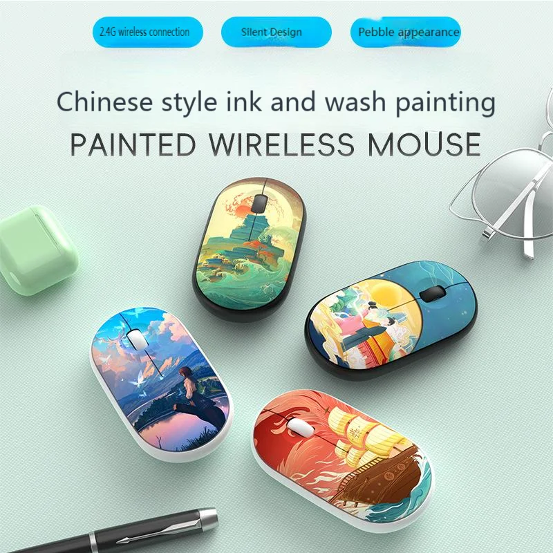 

2.4G Painted Wireless Mouse Chinese Style Ink Painting Silent Portable Ergonomics Optical Ultra-Thin Computer Mice For Laptop PC