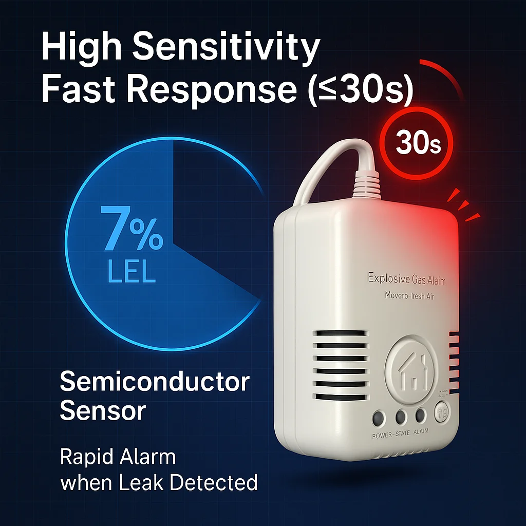 Anti-Explosion Home Gas Leak Detector, EU/US Plug 7% LEL High Sensitivity Real-Time Monitoring