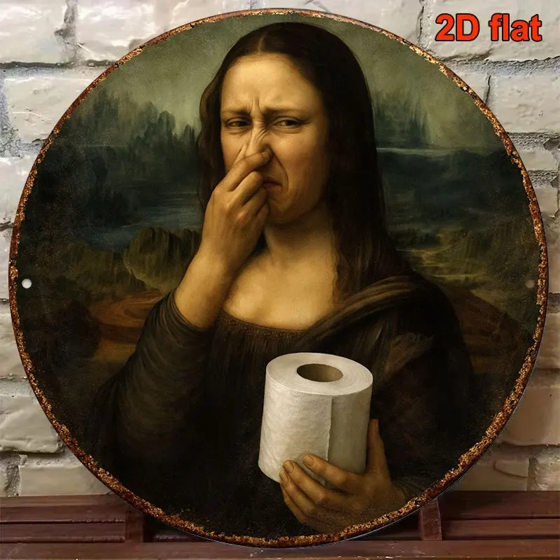 2D Flat, 1pc Funny Mona Lisa Covering Nose Wall Sign - Vintage Bathroom Decor Suitable for Restroom, Living Room, Office - Humor