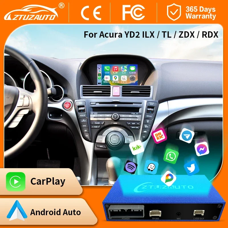 2024 Wireless  CarPlay & Android Auto Box For ACURA RDX TL ILX ZDX 2009-2013 Mirror Link  USB Player Front /Rear AHD Cameras