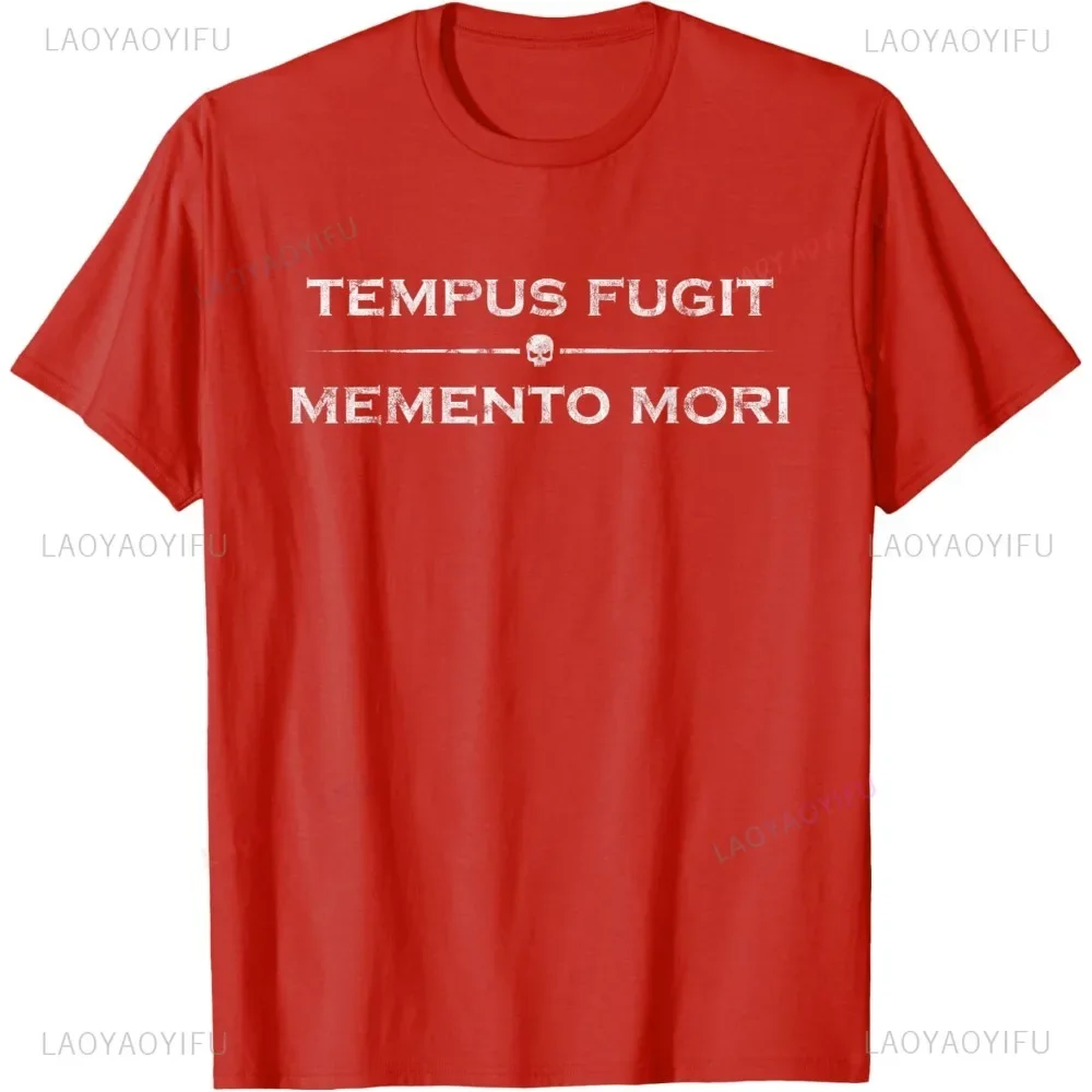 Latin Saying - Tempus Fugit Memento Mori T-Shirt Casual Fashion Loose Streetwear Summer Short Sleeve O-neck Man Women T Shirt