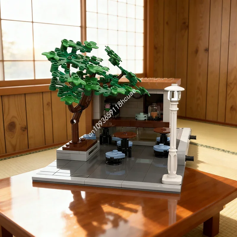 503pcs MOC Modular Streetscape Modern Street Café Model Building Blocks Architecture Festival Gift Toy DIY Creative Idea