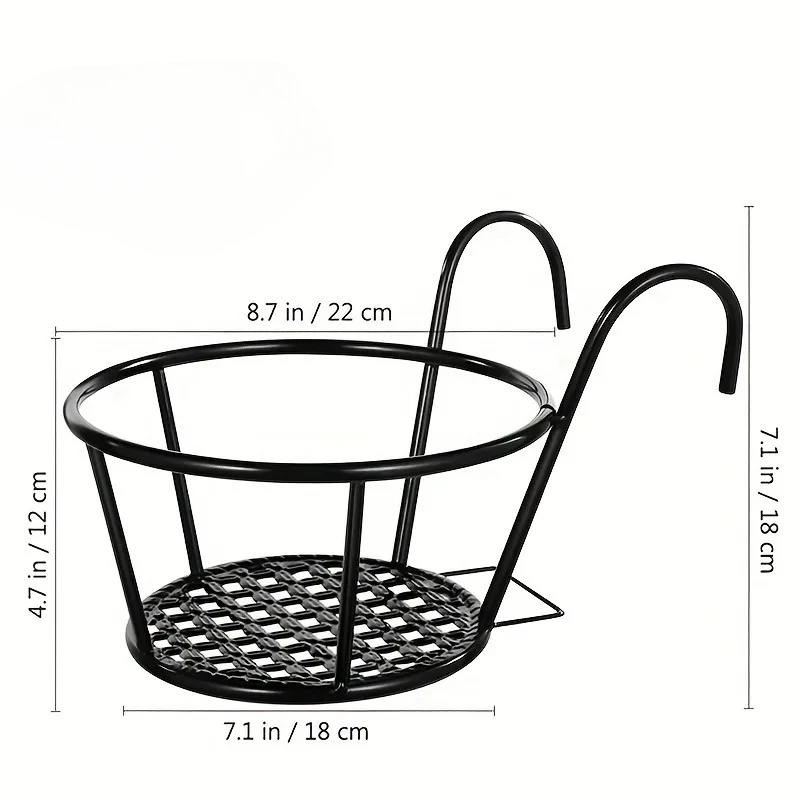 1Pc Iron Art Hanging Flower Pots With Hanging Hooks, Metal Plant Planting Hanging Basket, Detachable, For Balcony