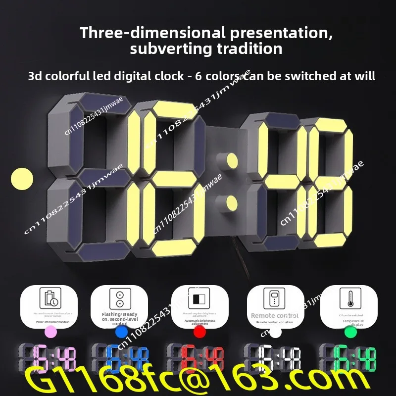 LED Digital Wall Clock Clock Remote Control Operation Color Brightness Automatic Adjustment