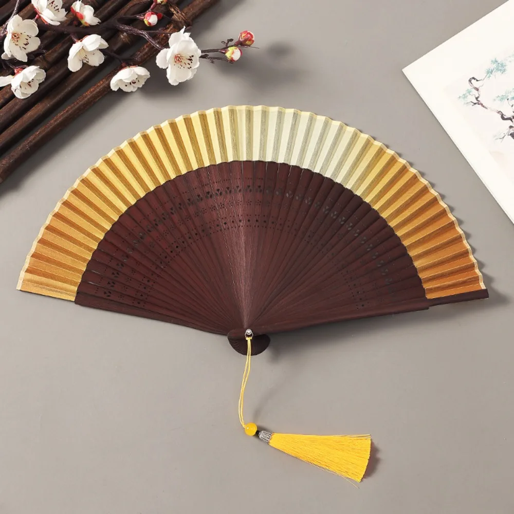 Gradient Color Chinese Style Folding Fan Easy To Open and Close Portable Tassel Dance Fan Handmade Classic Bamboo Folding Fan
