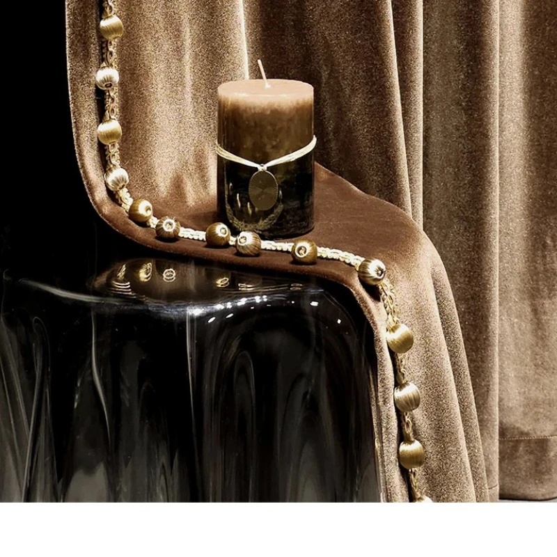 

European Luxury Brown Window Curtain, American Velvet Curtain for Villa, Living Room, Bedroom Curtain Fabric, House Decor