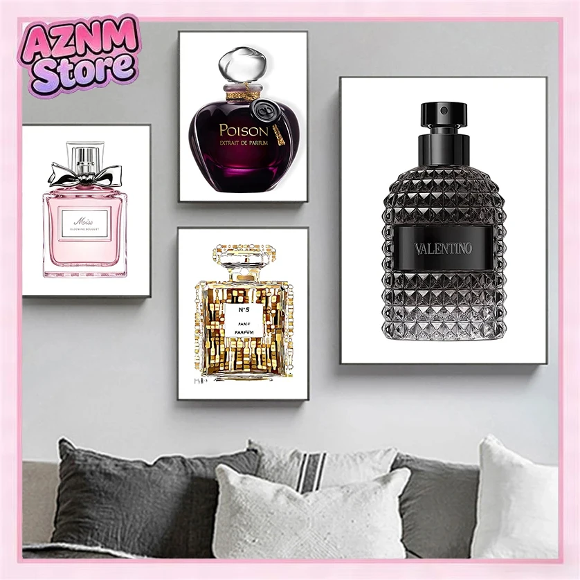 1 pieza de arte de pared minimalista sin marco, póster de lienzo con estampado nórdico de mujer y botella de perfume, para sala de estar, hogar moderno