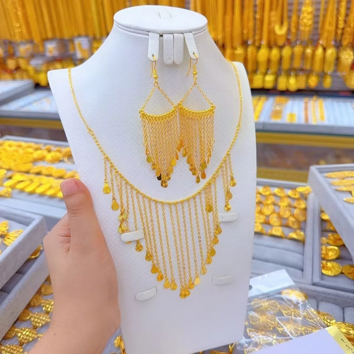 

New French 24K Gold Plated Necklace Earrings for Romantic Wedding Party Jewelry Set for Lovers YY10921