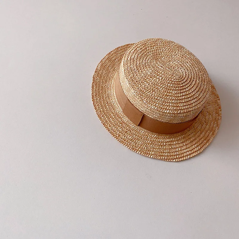 Korean Kids Wheat Straw Hat Summer Boys Girls Beach Hat 2024 Big Brim Sun Hat Newborn Accessories