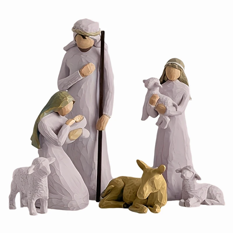 Ensemble de figurines de la Nativité peint à la main, mannequin de vacances de Noël, cadeaux de mariage, arbre de Noël familial, 6 pièces