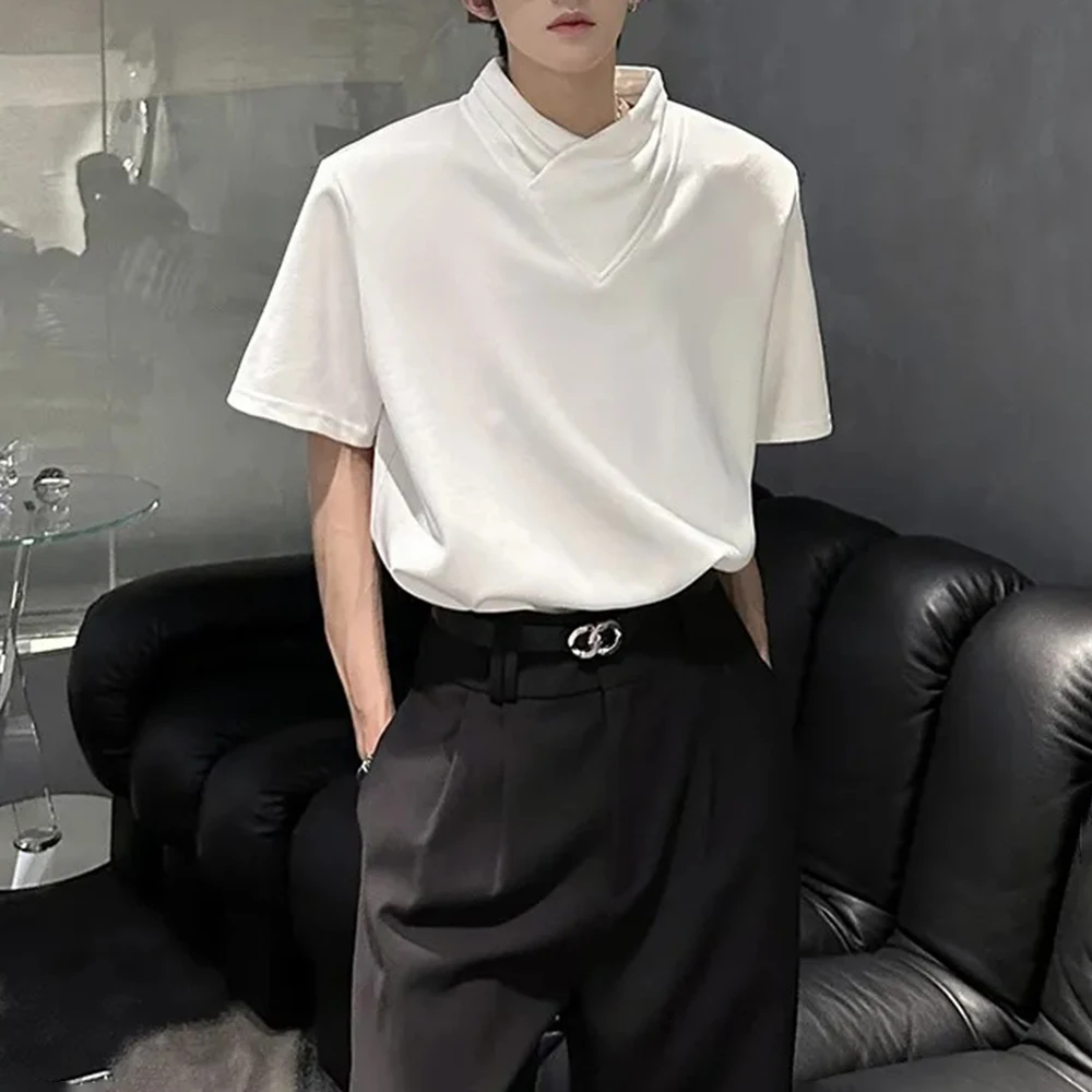 

Summer New Men's Solid Color Stand Collar Short-Sleeved T-Shirt American Retro Fashion Trend Casual Simple Loose Niche Men's Top