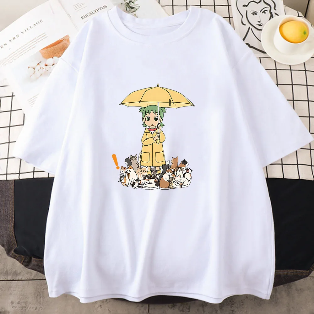 Azumanga Daioh Yotsuba T-shirts Women/men Open An Umbrella Cats Tshirts Kawaii/cute 100% Cotton T Shirts Summer Casual Prevalent