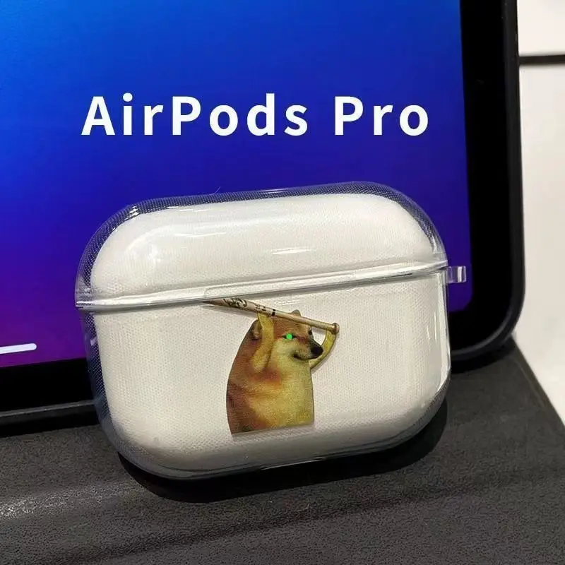 Japanese Kawaii Yellow Knife Pulling Shiba Inu For Airpod 4 3 2 1 AirPod Pro 3 2 Headphone Case Dustproof Anti-Fall Keychain