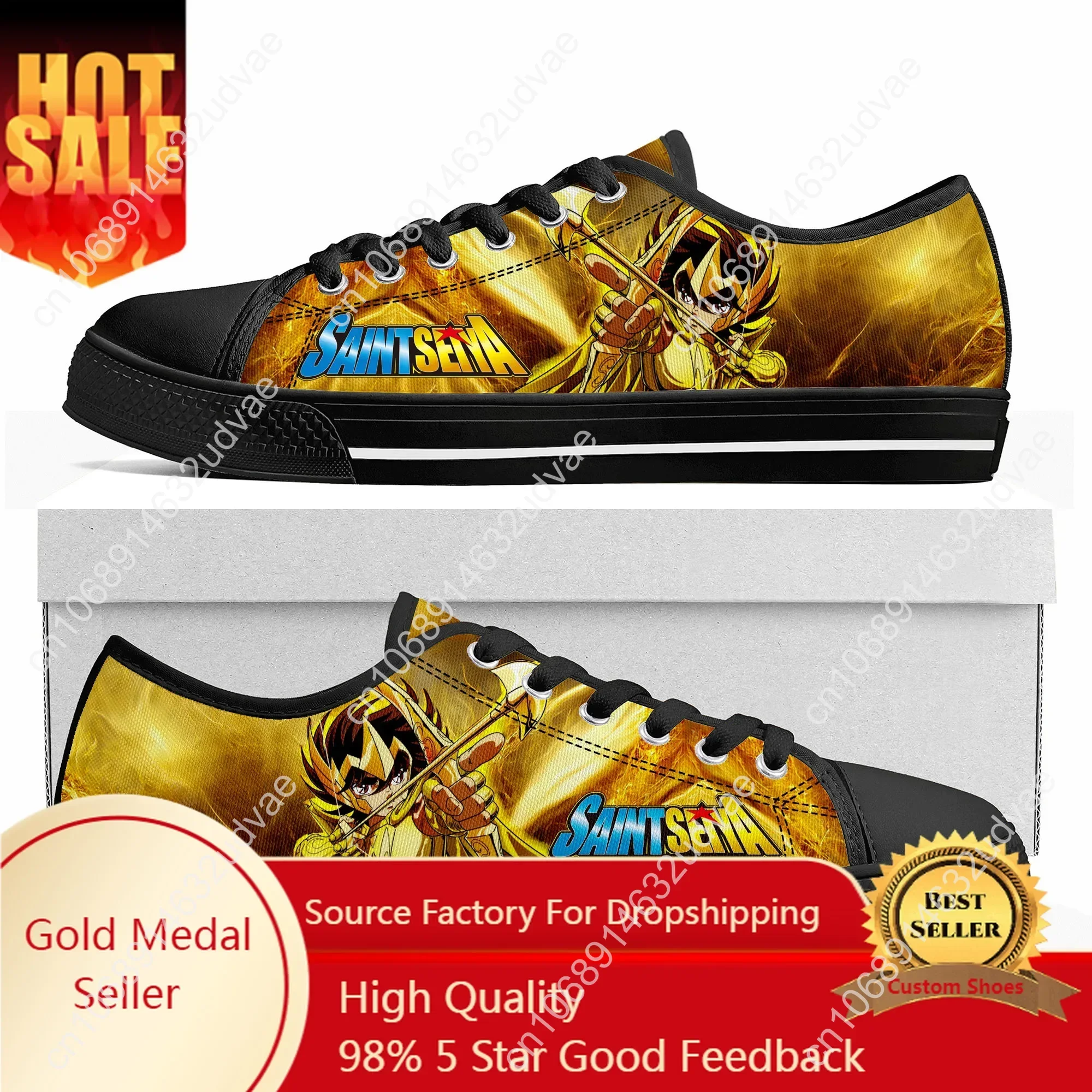 

Anime Saint Seiya Cartoon Manga Low Top Sneakers Mens Womens Teenager High Quality Canvas Sneaker Couple Shoes Custom Black Shoe