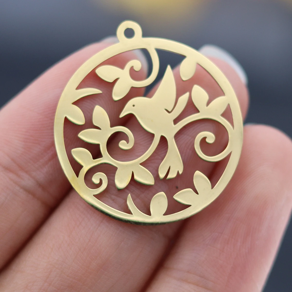 3PCS Exquisite Filigree Flying Bird Leaf Round Hollow Charms Necklace Earrings Jewelry Making Stainless Steel Pendant diy Metal