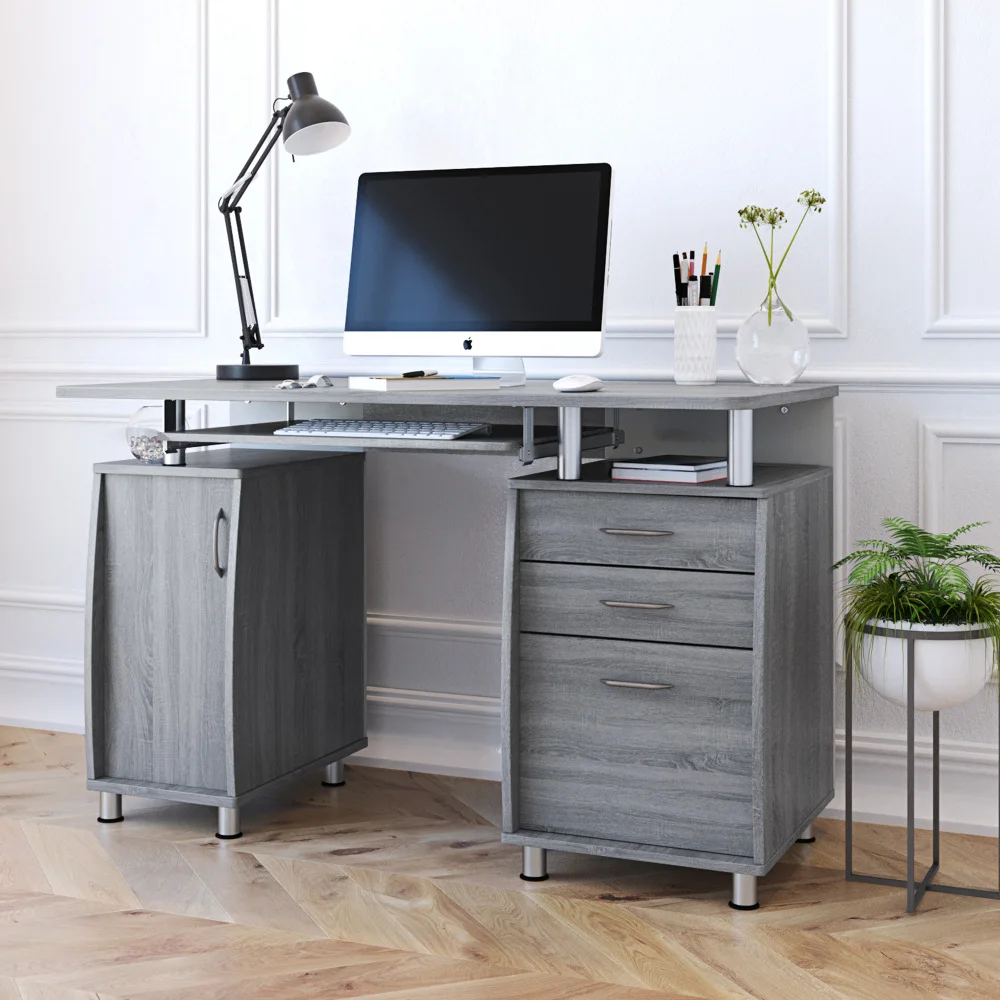 

Techni Mobili Complete Workstation Computer Desk with Storage, Grey
