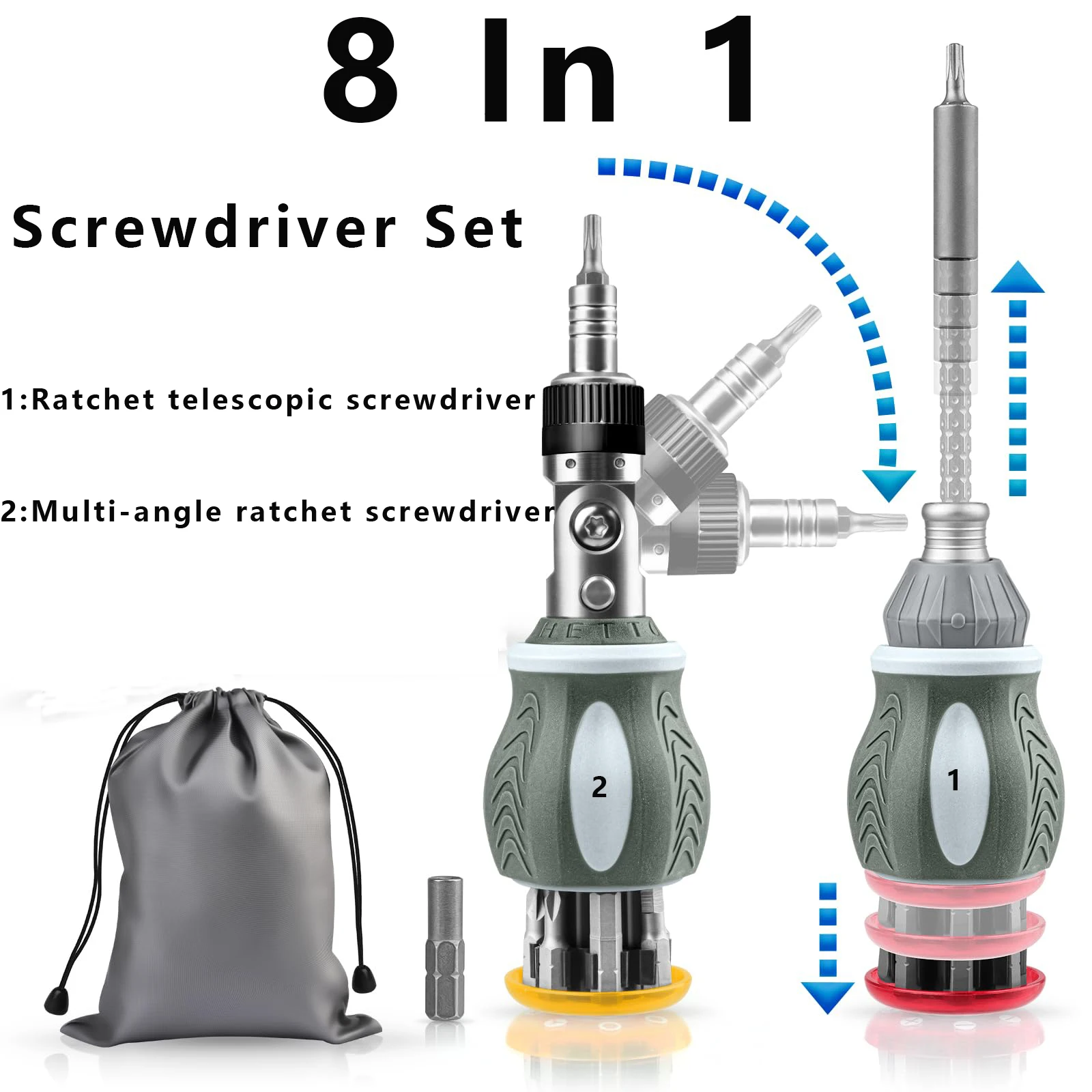 8 In 1 Magnetic Ratchet Screwdriver Combo Set Multifunctional Telescopic Household Appliance Repair Tool For Computer Laptop PC