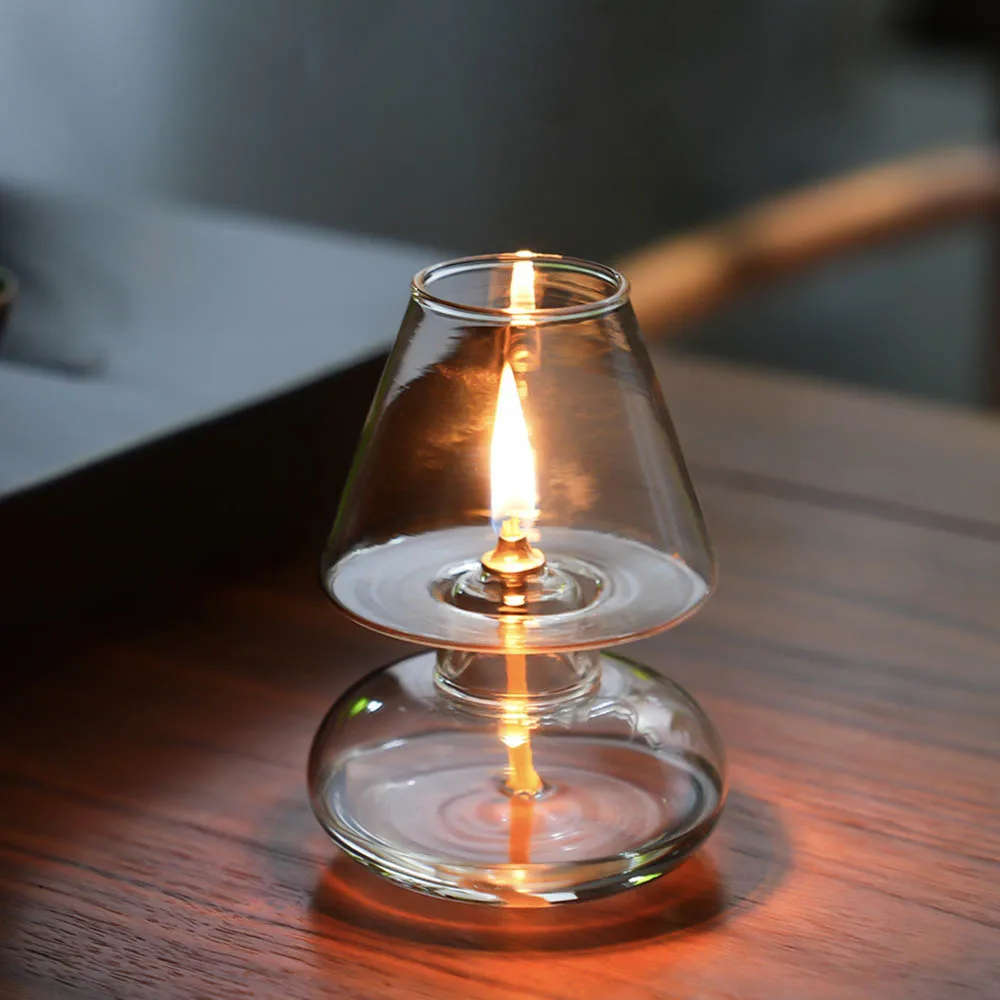 Clear Glass Oil Lamp Cover Candlestick Windproof Candle Holders Oil Lamp Lighting Lantern Lampshade Romantic Home Decor