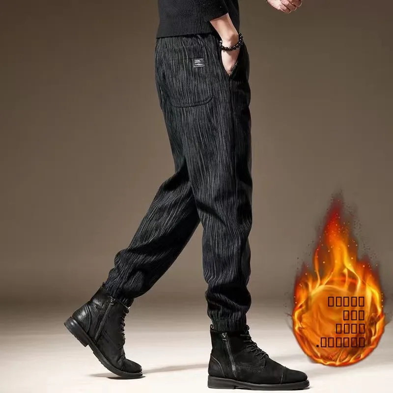 

Тяжелые вельветовые мужские брюки с эластичной резинкой на талии, повседневные теплые брюки на подкладке большого размера до щиколотки, осенне-зимняя одежда