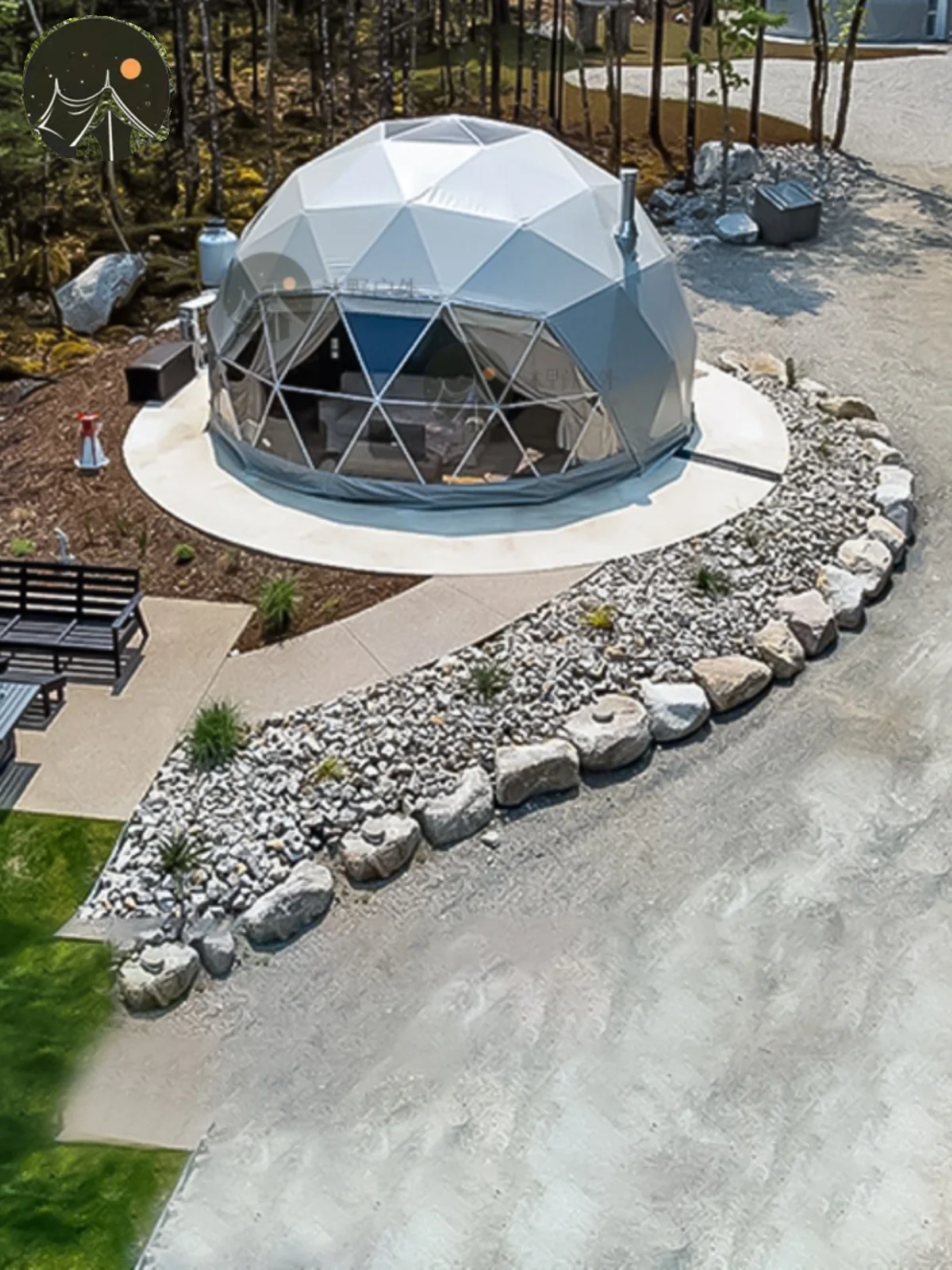 Camp, hotel, tent, overnight stay, wooden house, B&B, leisure and entertainment tent, catering tent, large space, shade room