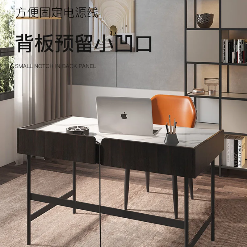 Marble Top Study Desk  Italian Style Modern Multi-layer Light Luxury Bright Rock Board Computer Table Office Home Furniture