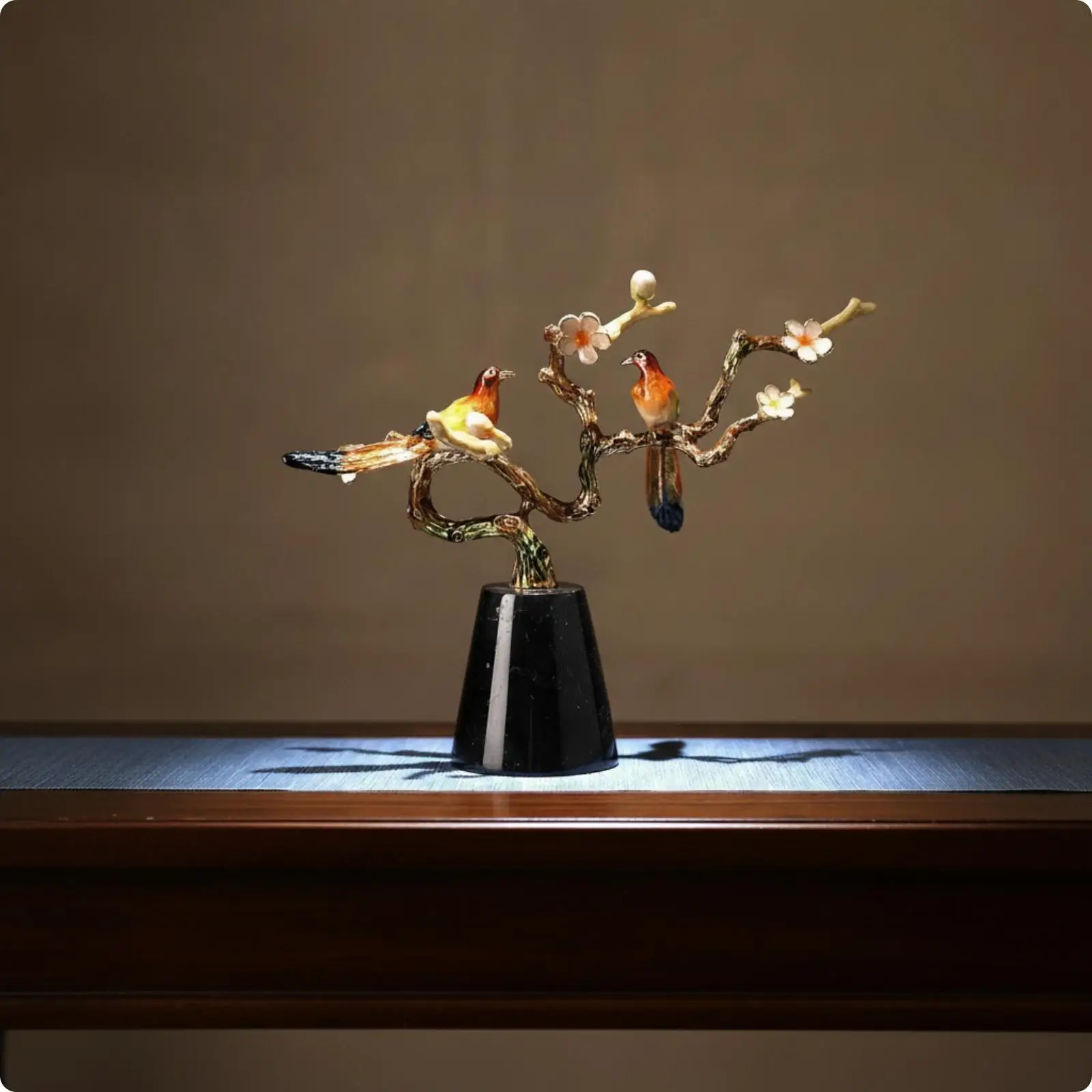 Tabletop Ornament with Birds Modern Metal Branch Sculpture Compact for Bookshelf