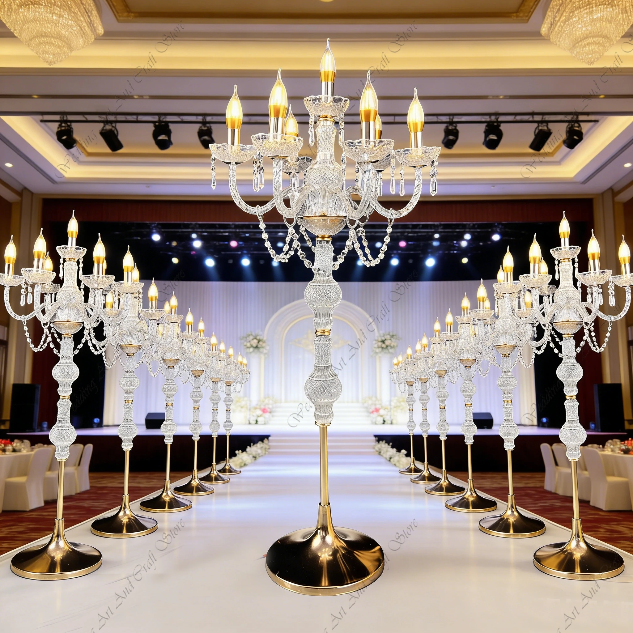 6pcs f30 1.2-1.5m Wedding Acrylic Decorations Wedding Crystal Lamps Guides Stage Iron Candlesticks Wedding lighting prop ivy593