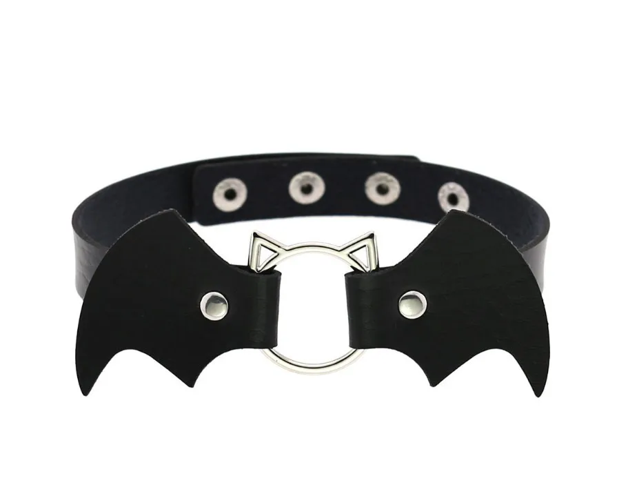 Frau Schwarz Fledermaus Punk Halsband Halskette Sexy PU Leder Herz Lock Schlüssel Spike Gothic Cosplay Zubehör Partei Schmuck Neue – Detail 4