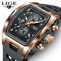 Reloj de negocios LIGE para hombre, cronógrafo luminoso resistente al agua, fecha, movimiento de cuarzo, correa de silicona, reloj de pulsera en hombre + caja de embalaje