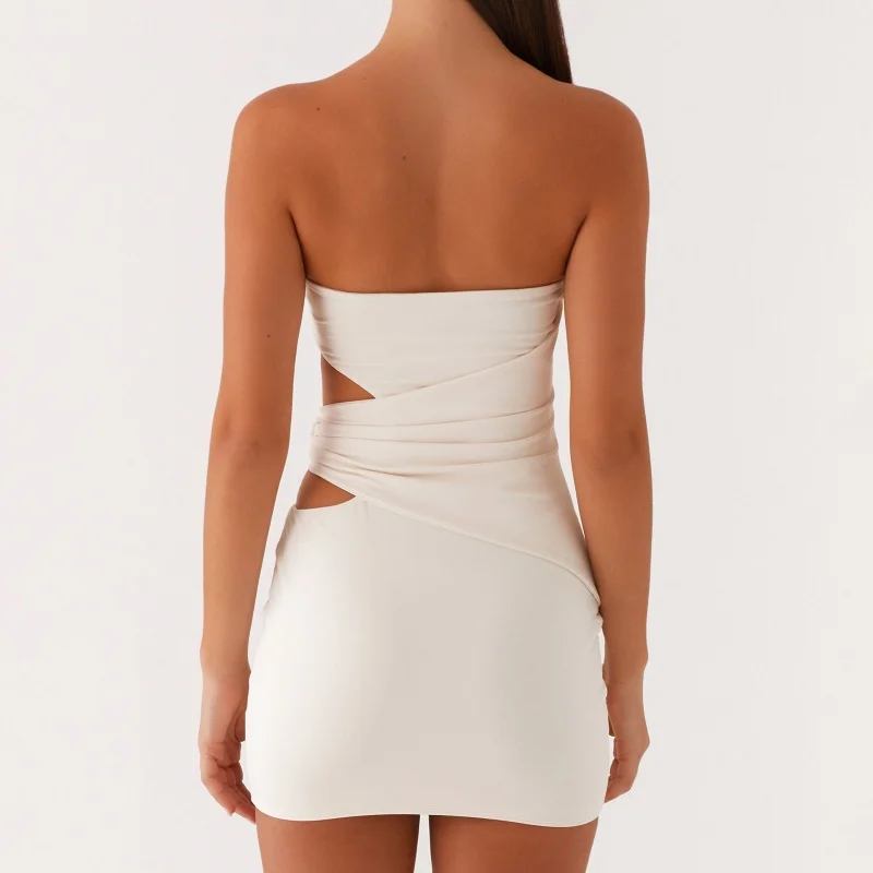 Abito da donna sexy scollato mini abito senza maniche con ritaglio senza spalline abito corto a fascia aderente senza schienale abiti da festa in spiaggia
