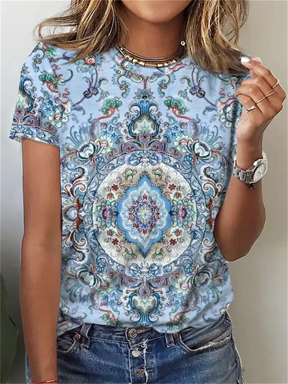Fashion 3D Flower Pattern Women's T-Shirt Casual O-neck Short Sleeve Tops Street Trend Female Clothing Summer Loose Tee Pullover