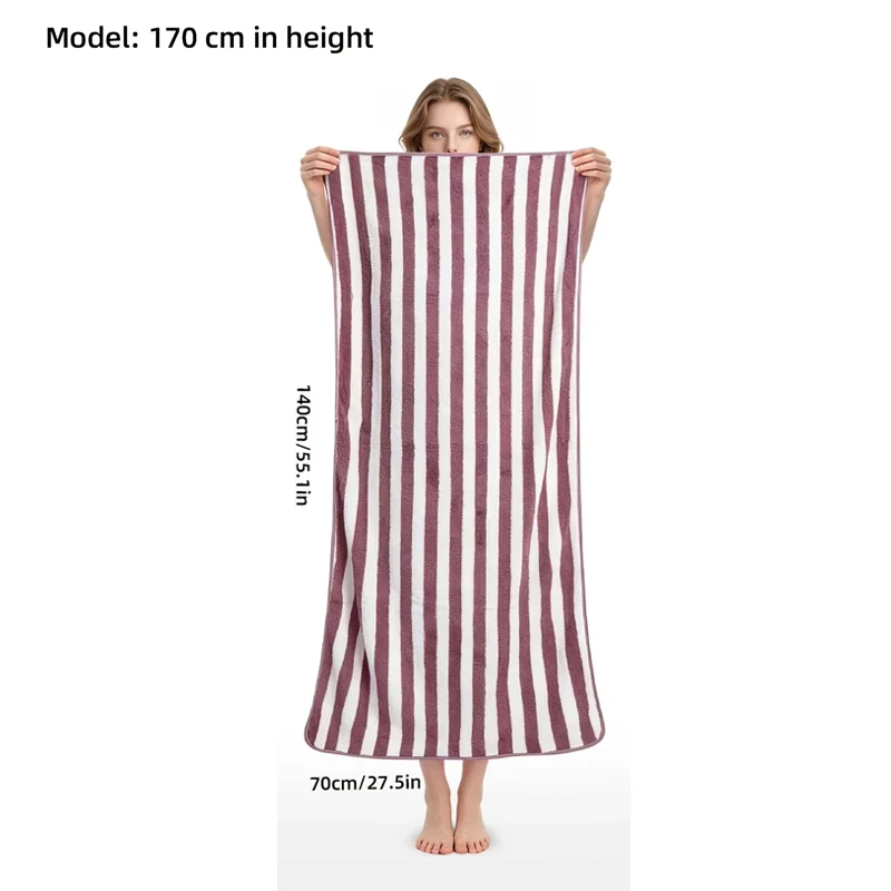 4-Piece Striped Coral Fleece Bath Towel Set【27.5*55In】 - Ultra Soft, Quick-Drying, Luxurious for Home Use, Gym, Spa, 55x27inch Pieces, Bohemian Style, Multi-Color