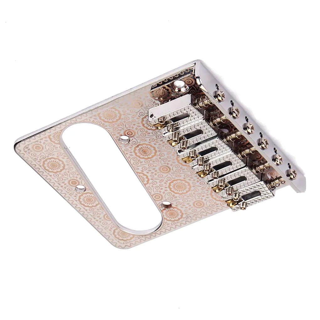 Guitar Saddle Bridge Flower Print 6 String Hardtail with Screws Top-Loading Tailpiece Chrome Metal Tool Bass Instrument