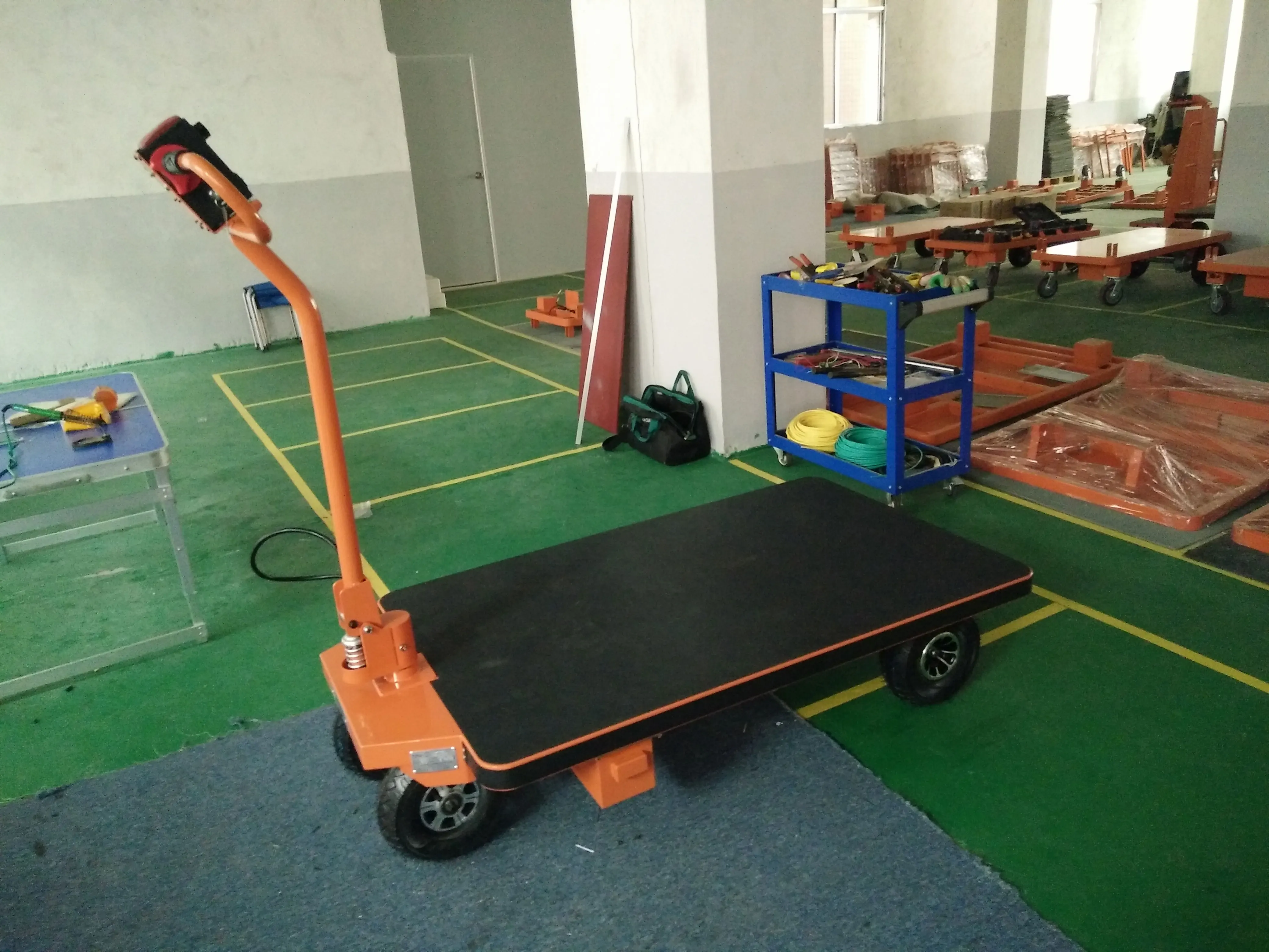 NK 121 outdoor electric trolley cart heavy duty mover flat cart for logistics material handling with 4 big wheels