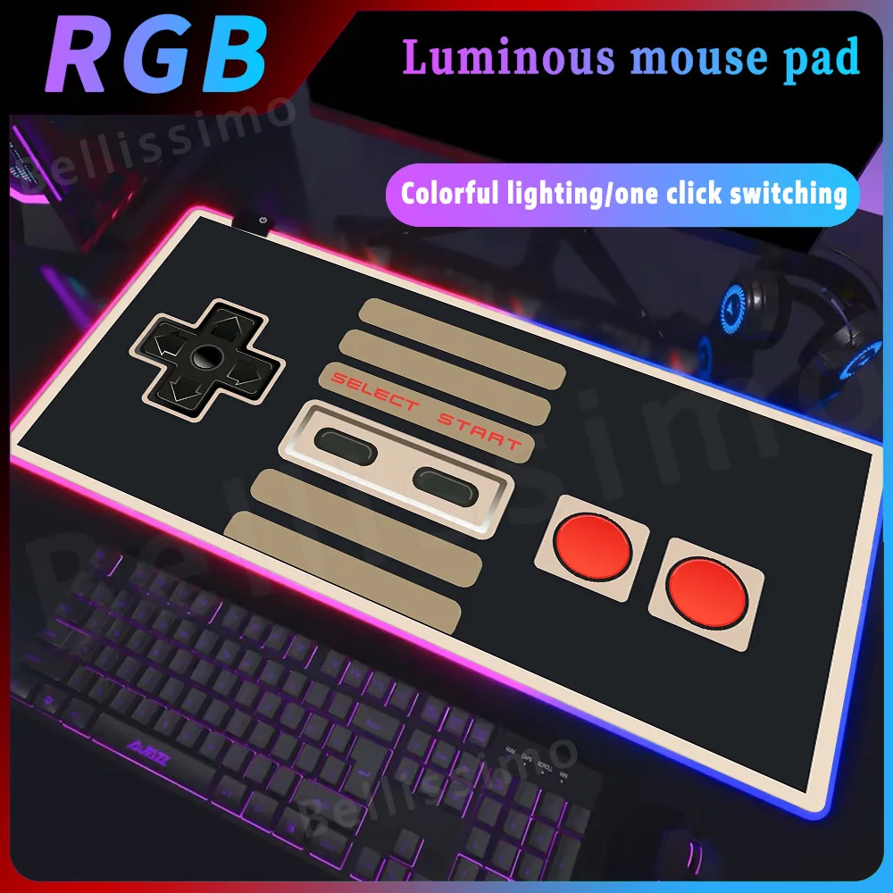 

RGB Gamer Mousepad Retro Game Controller Mouse Pad HD Anti-Slip Rubber Keyboard Desk Mat Gaming Accessories Office Computer Rug