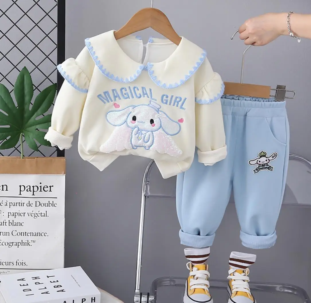 Kids Tracksuit Set Spring Autumn Cartoon Bunny Turn-down Collar Sweatshirt and Pants Infant Baby Clothes Toddler Girls Outfits